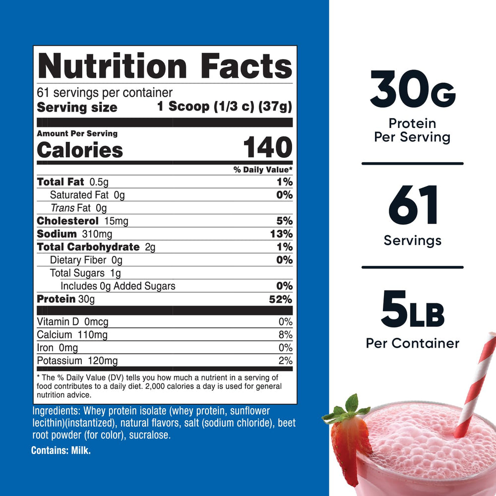 Nutricost Whey Protein Isolate Strawberry Milkshake glass of shake ready to drink post-workout.