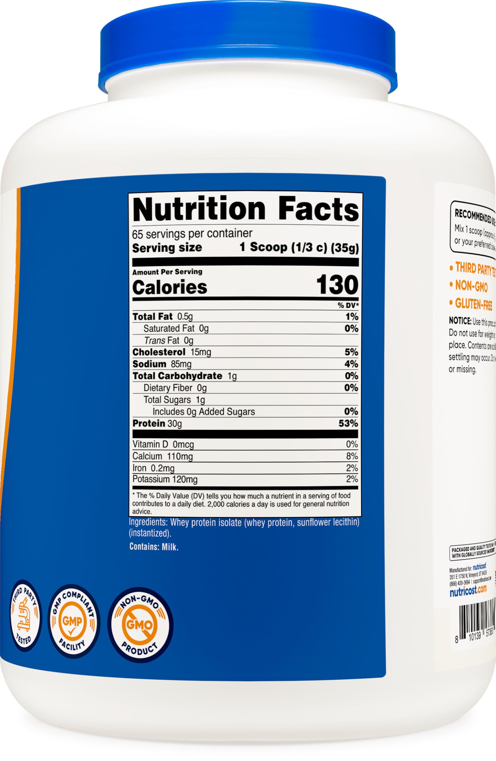 Nutricost Whey Protein Isolate glass with mixed shake shows creamy texture