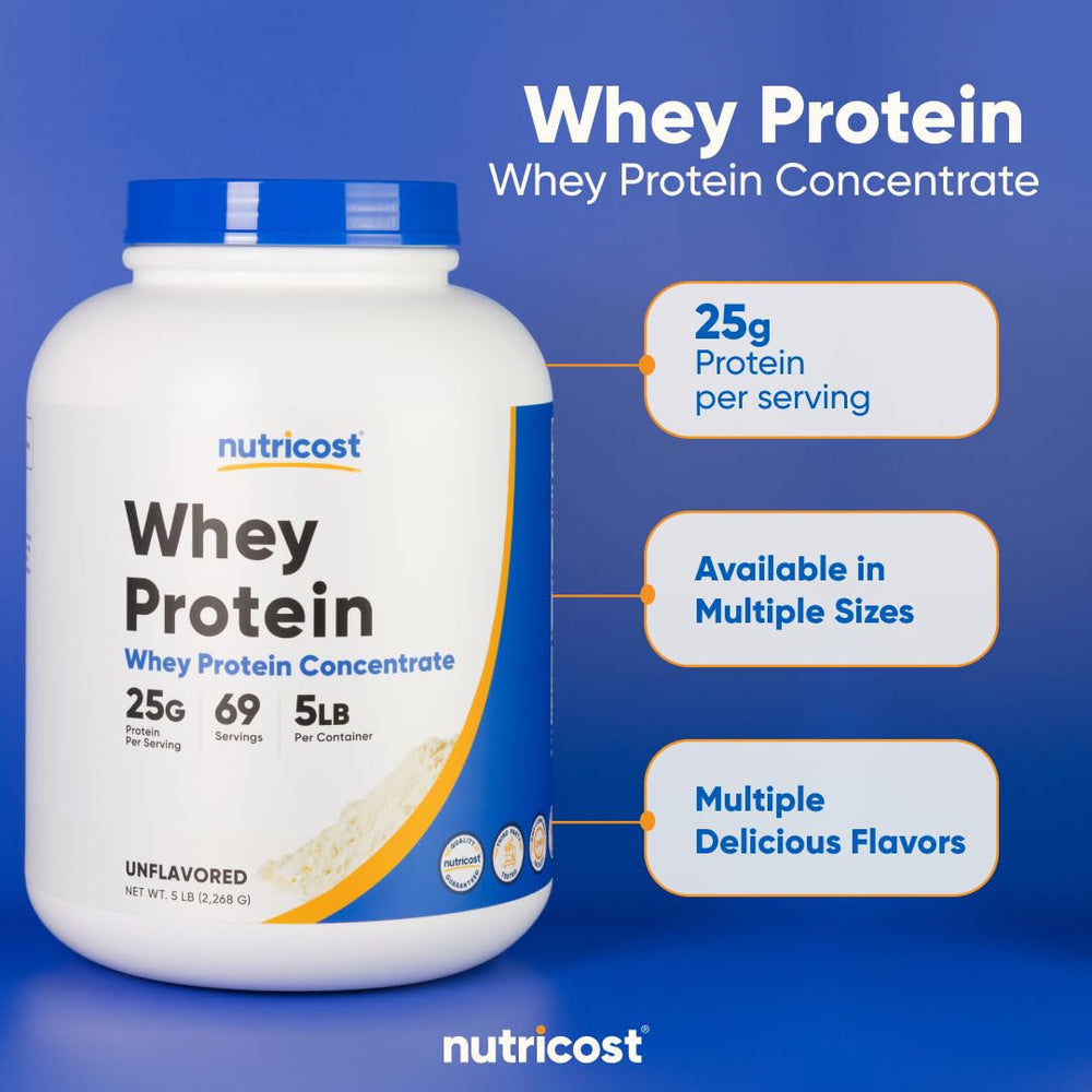 Nutricost Whey Protein Powder pure unflavored powder blends easily with any recipe.