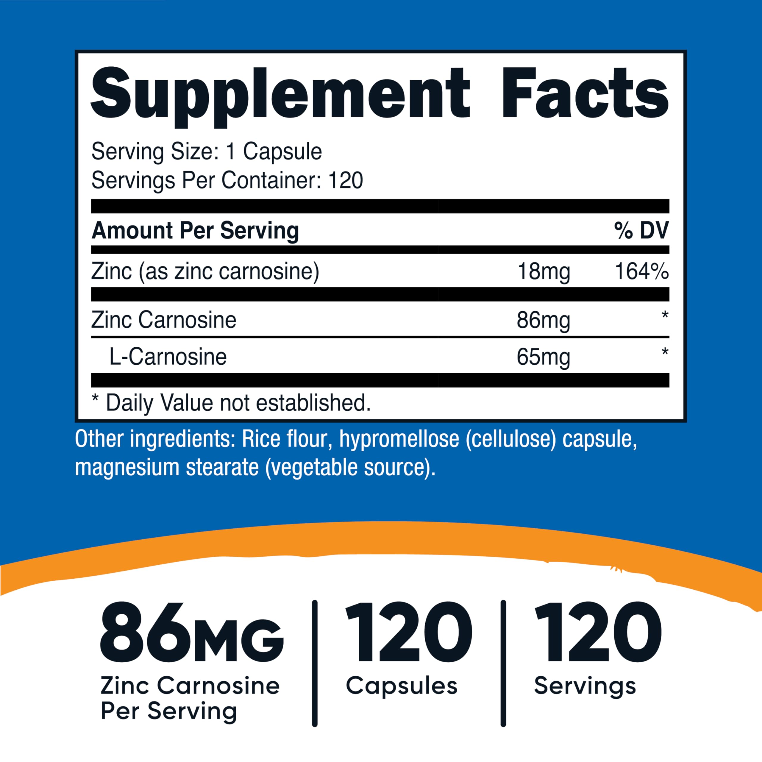 Close-up of Nutricost zinc carnosine capsules for easy dosing