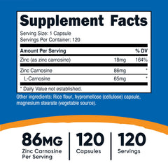Close-up of Nutricost zinc carnosine capsules for easy dosing