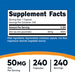 Close-up of Nutricost Zinc Gluconate capsules for daily use.