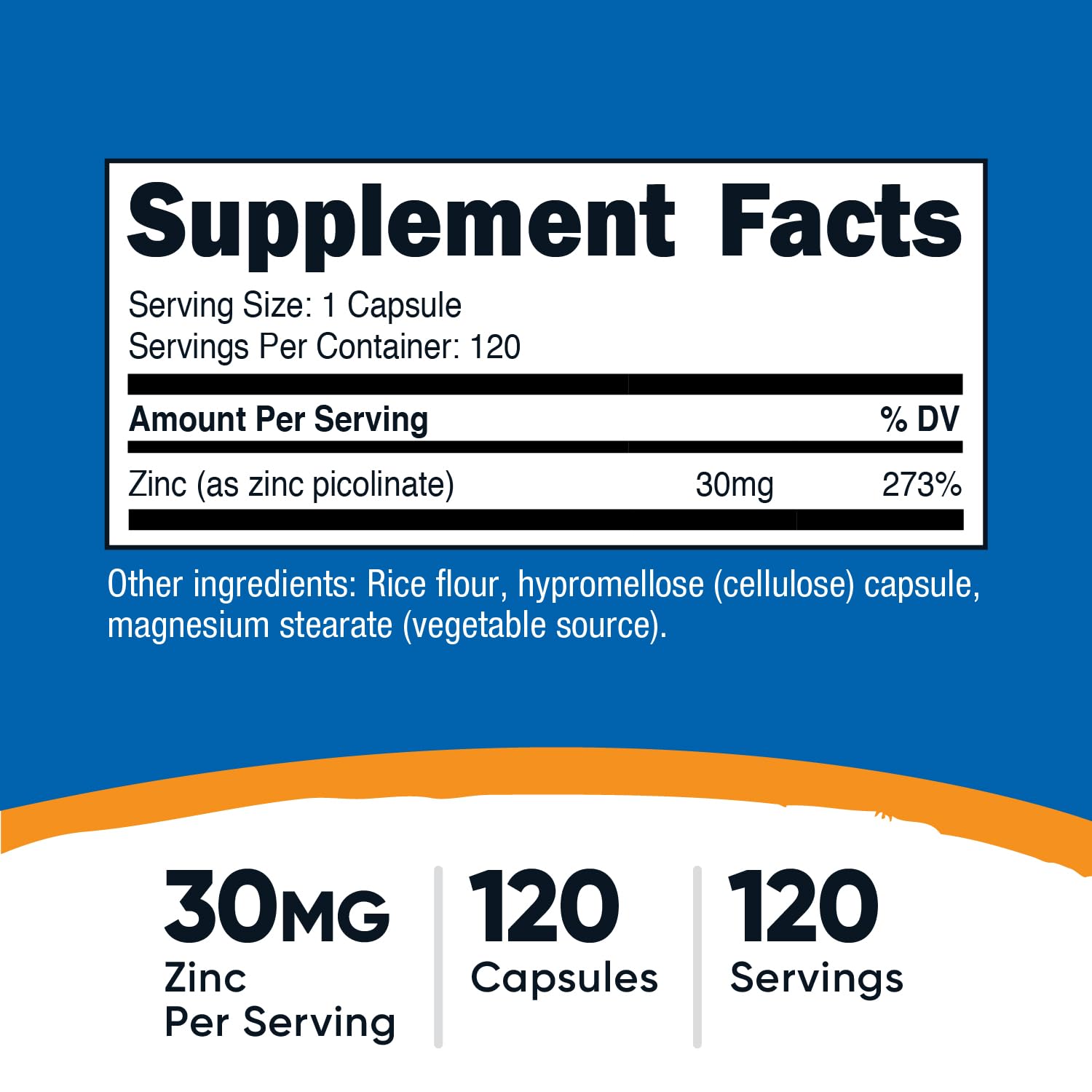 Nutricost Zinc Picolinate 30mg bottle pour showing easy-to-take capsules.