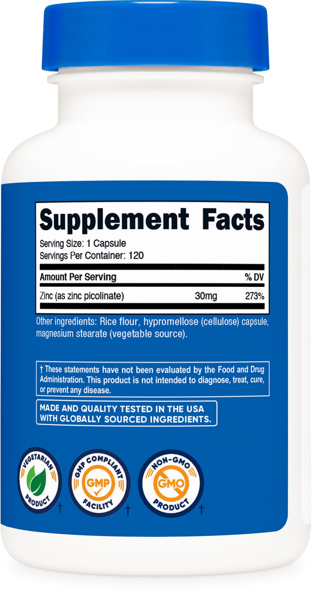Box packaging of Nutricost Zinc Picolinate 30mg for home use.