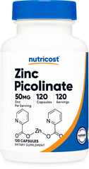 Nutricost Zinc Picolinate 50mg bottle, convenient daily supplement in vegetarian capsules.
