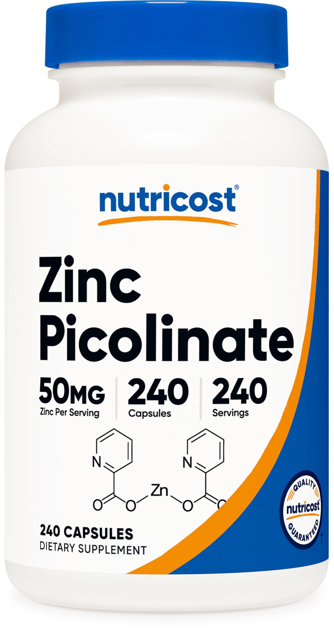 Nutricost Zinc Picolinate 50mg bottle with capsules for daily supplementation
