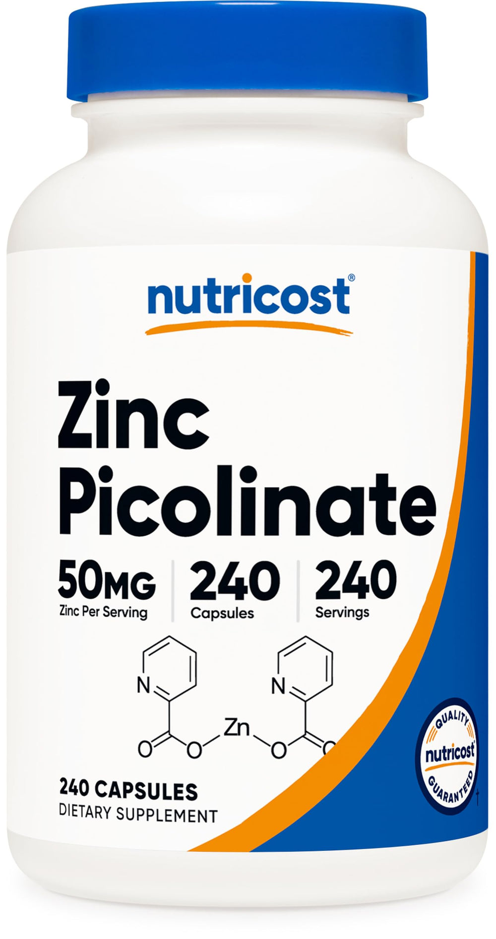 Nutricost Zinc Picolinate 50mg bottle with capsules for daily supplementation
