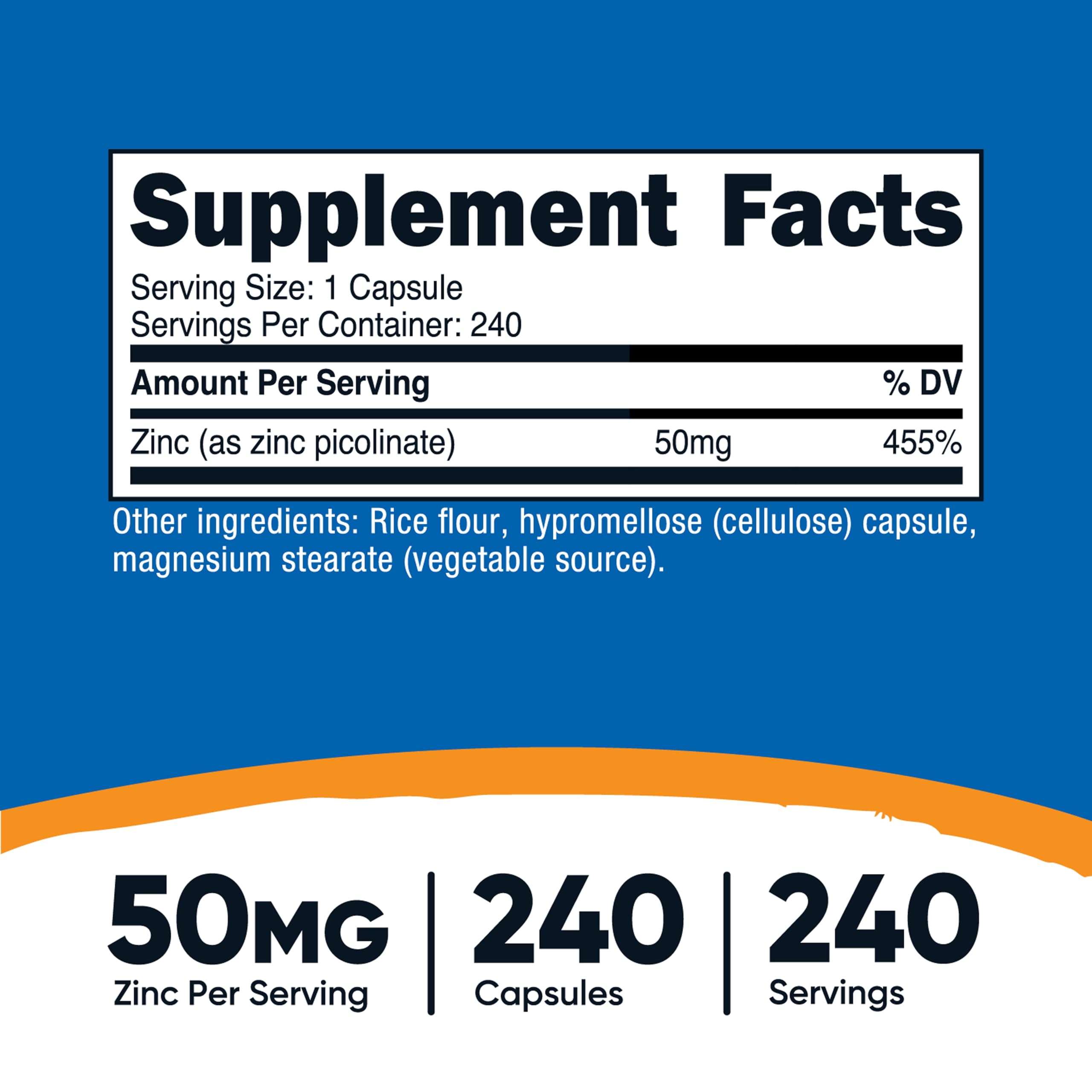 Nutricost Zinc Picolinate 50mg capsules close-up for daily use