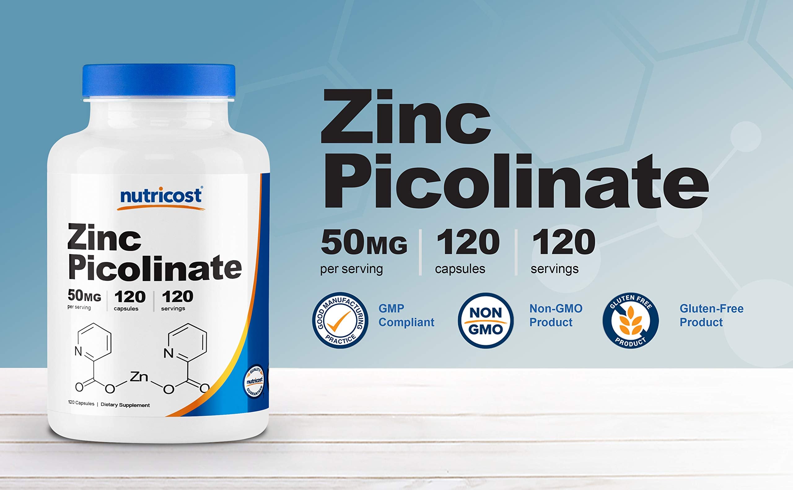Nutricost zinc picolinate capsules ready to swallow.