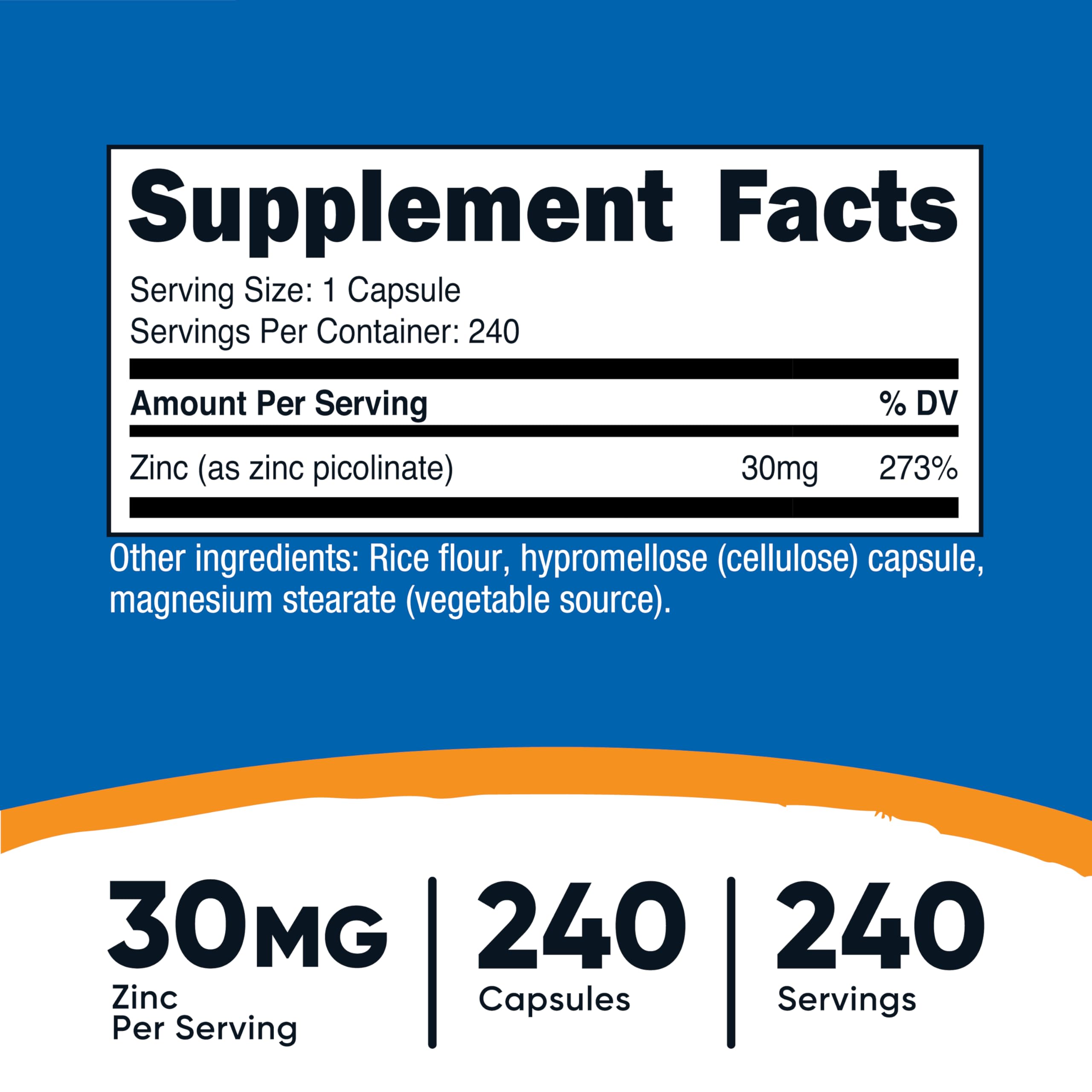 Nutricost Zinc Picolinate capsules close-up, smooth and easy-to-swallow