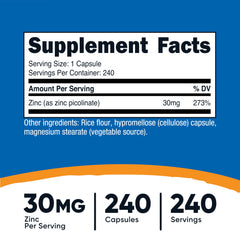 Nutricost Zinc Picolinate capsules close-up, smooth and easy-to-swallow