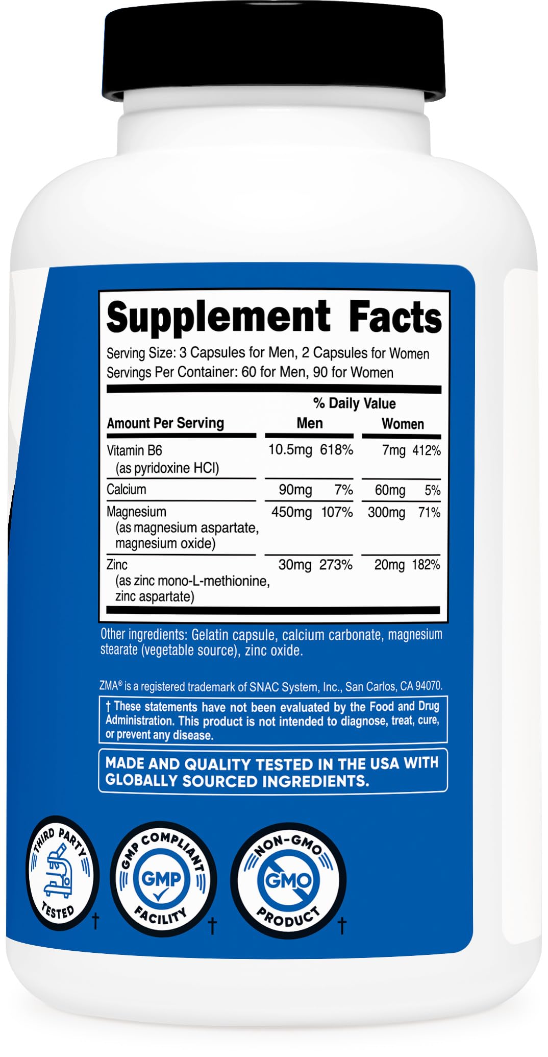 Nutricost ZMA NSF GMP FDA seal communicates quality and safety.