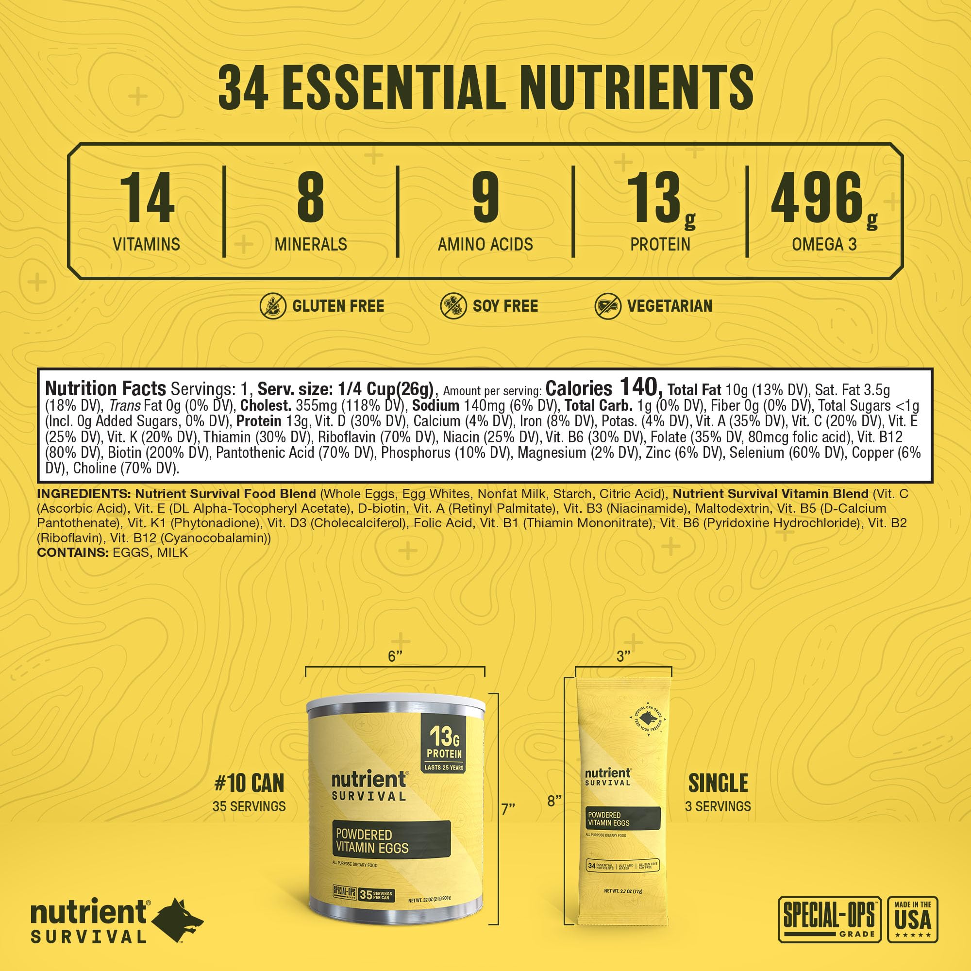 Nutrient Survival Cage-Free Eggs powder showing natural ingredients