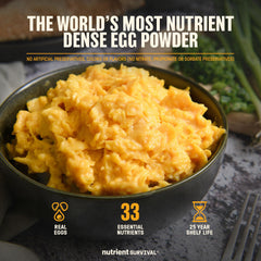 Nutrient Survival Freeze-Dried Eggs Can highlighting long shelf life