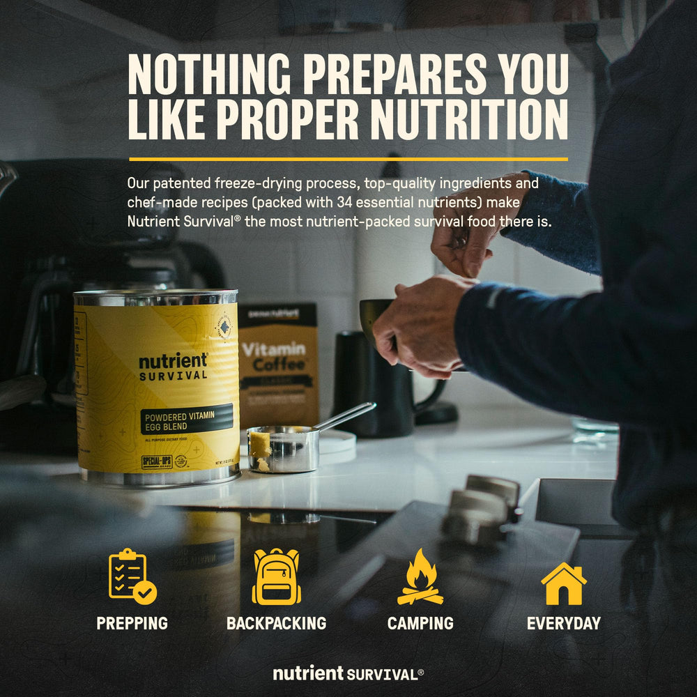 Nutrient Survival Shelf-Life Up to 25 Years label on can