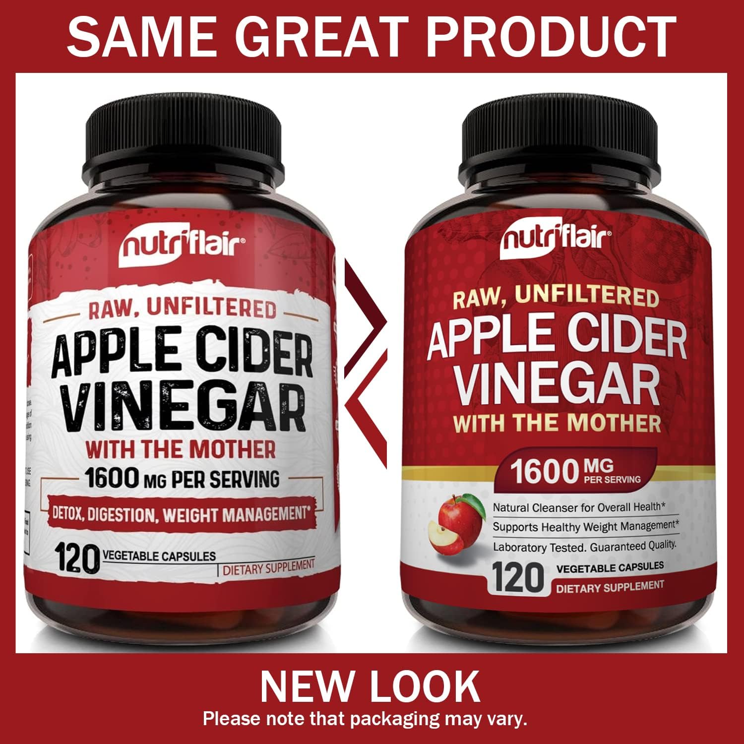 NutriFlair ACV capsules close-up highlighting vegan non-GMO formula