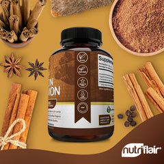 NutriFlair USDA Organic seal on cinnamon label signals certified organic ingredients.