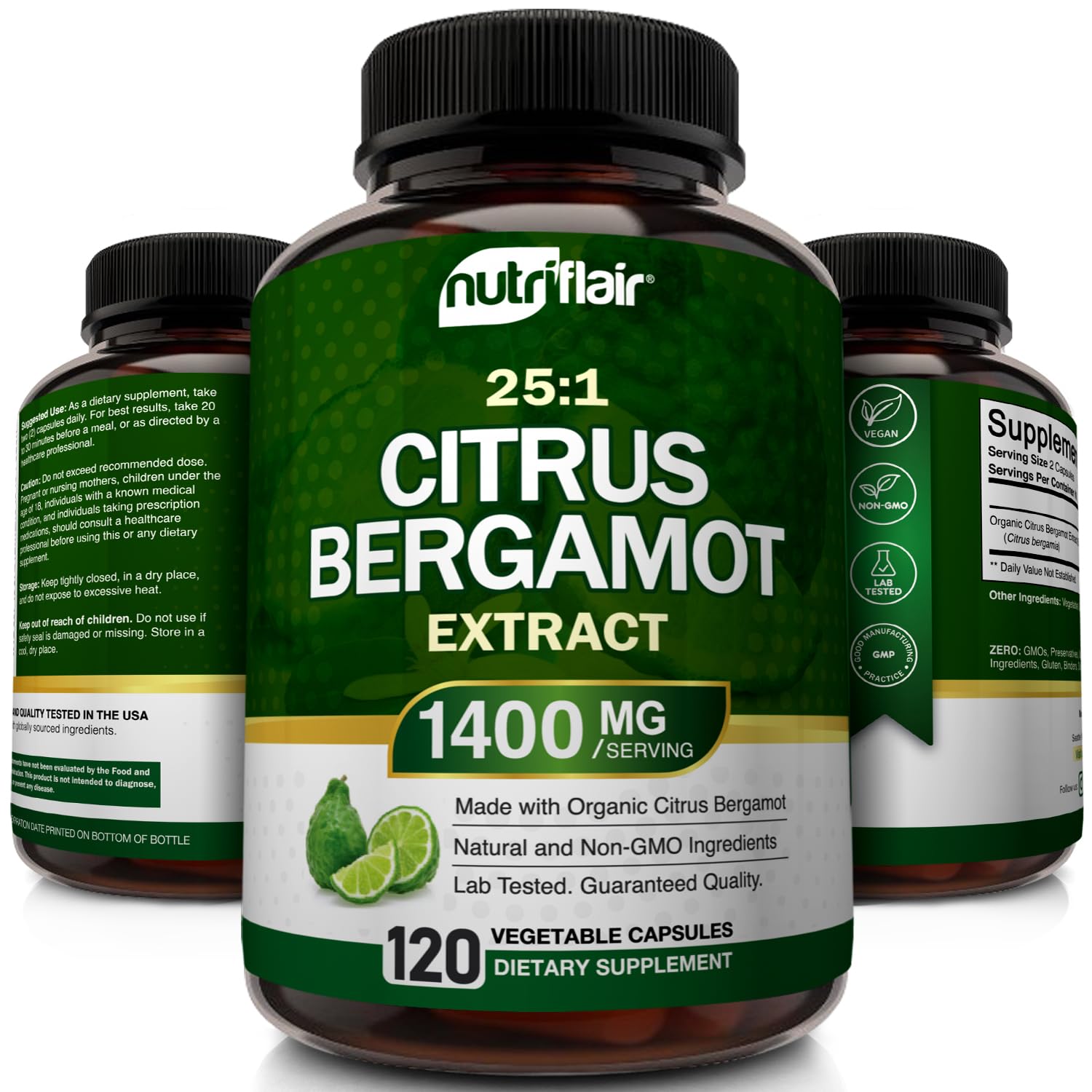 NutriFlair bergamot capsules on shelf for everyday wellness.