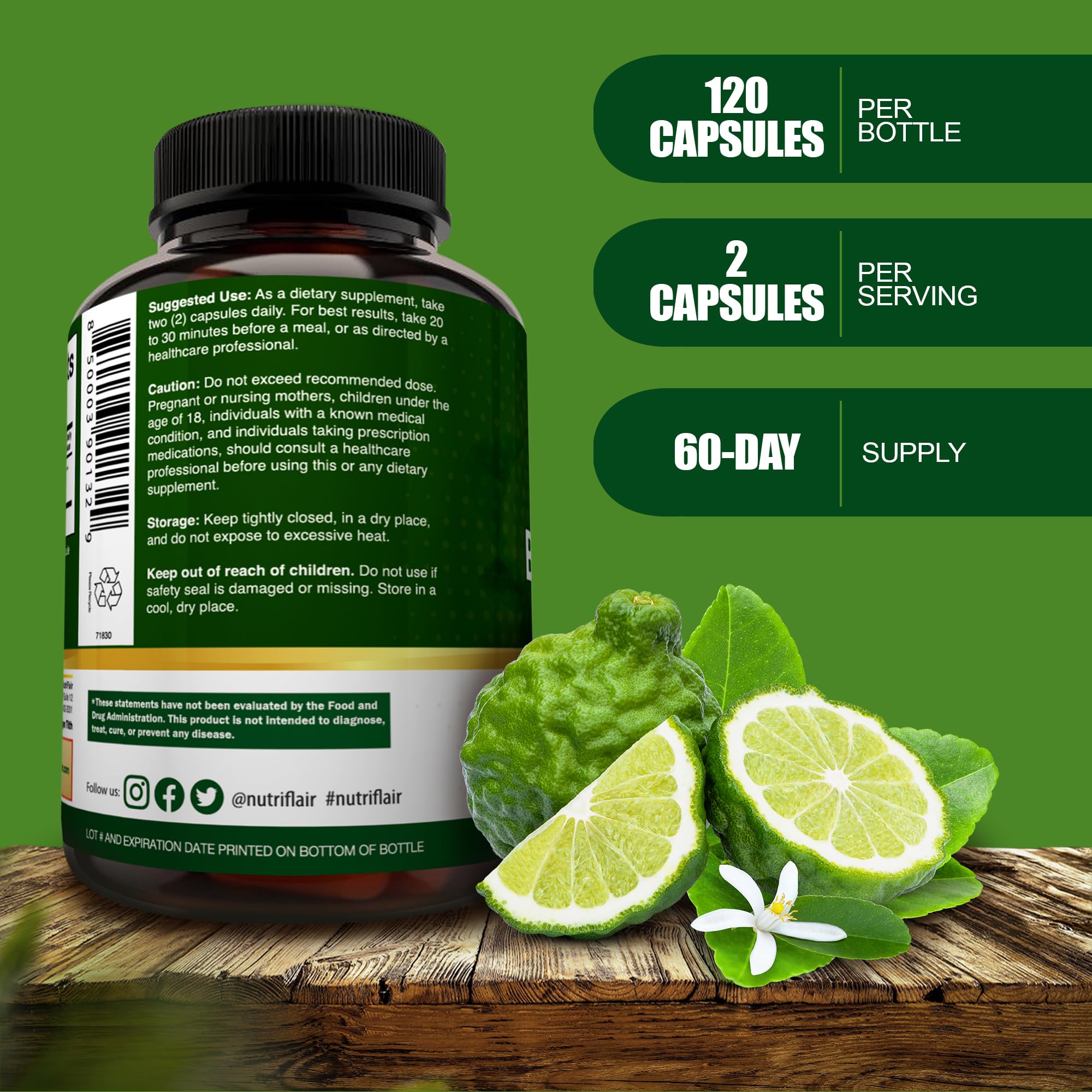 NutriFlair bergamot capsules being poured for daily dosing.