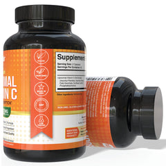 NutriFlair Liposomal Vitamin C vegan-friendly label on bottle highlighting plant-based nutrients.