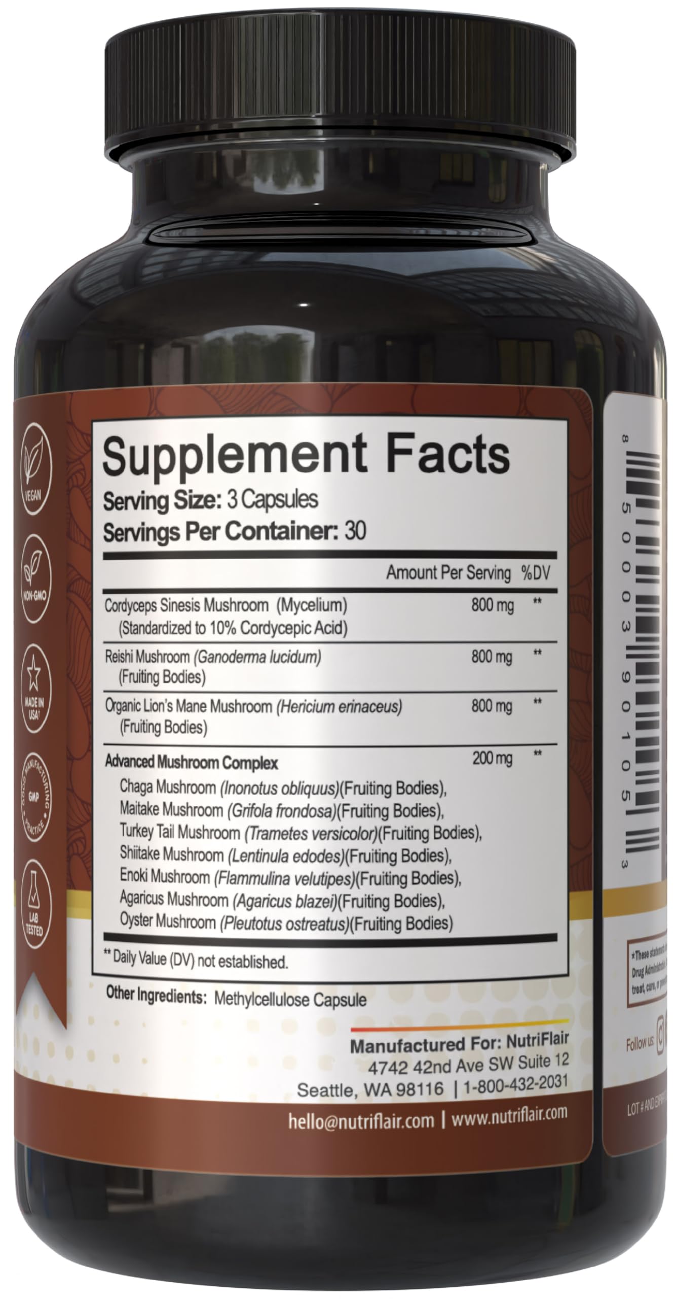 NutriFlair capsules closeup, vegan and gluten-free.