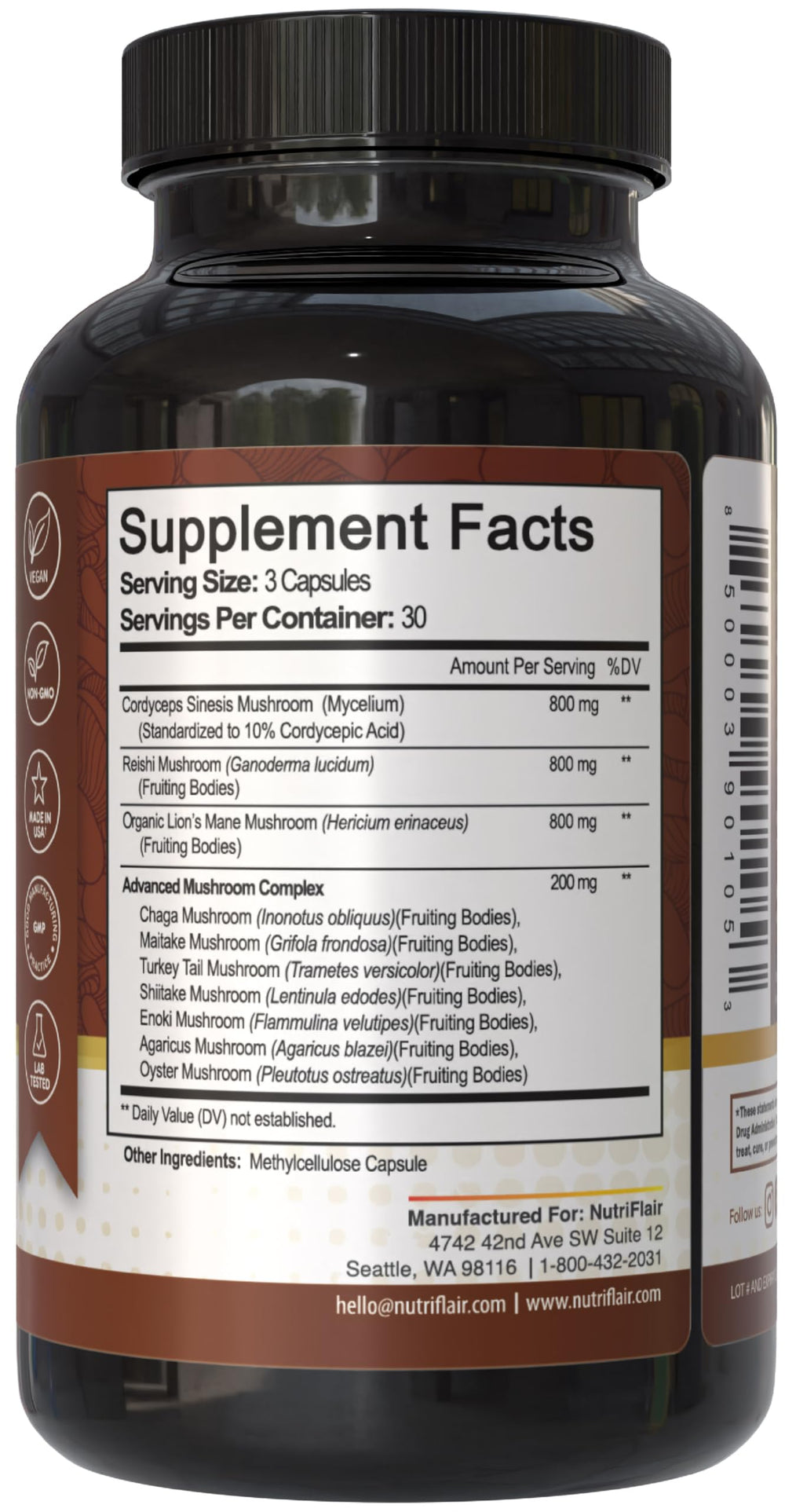NutriFlair capsules closeup, vegan and gluten-free.