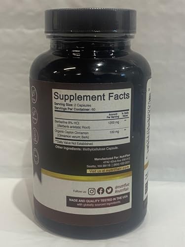 NutriFlair Berberine bottle with nutrition facts panel readable