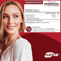 NutriFlair Berberine HCL cinnamon capsules close-up for metabolic support