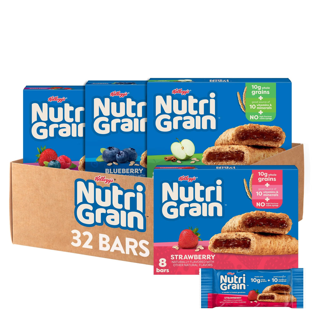 Nutri-Grain soft baked bars variety pack front view for quick morning breakfast.