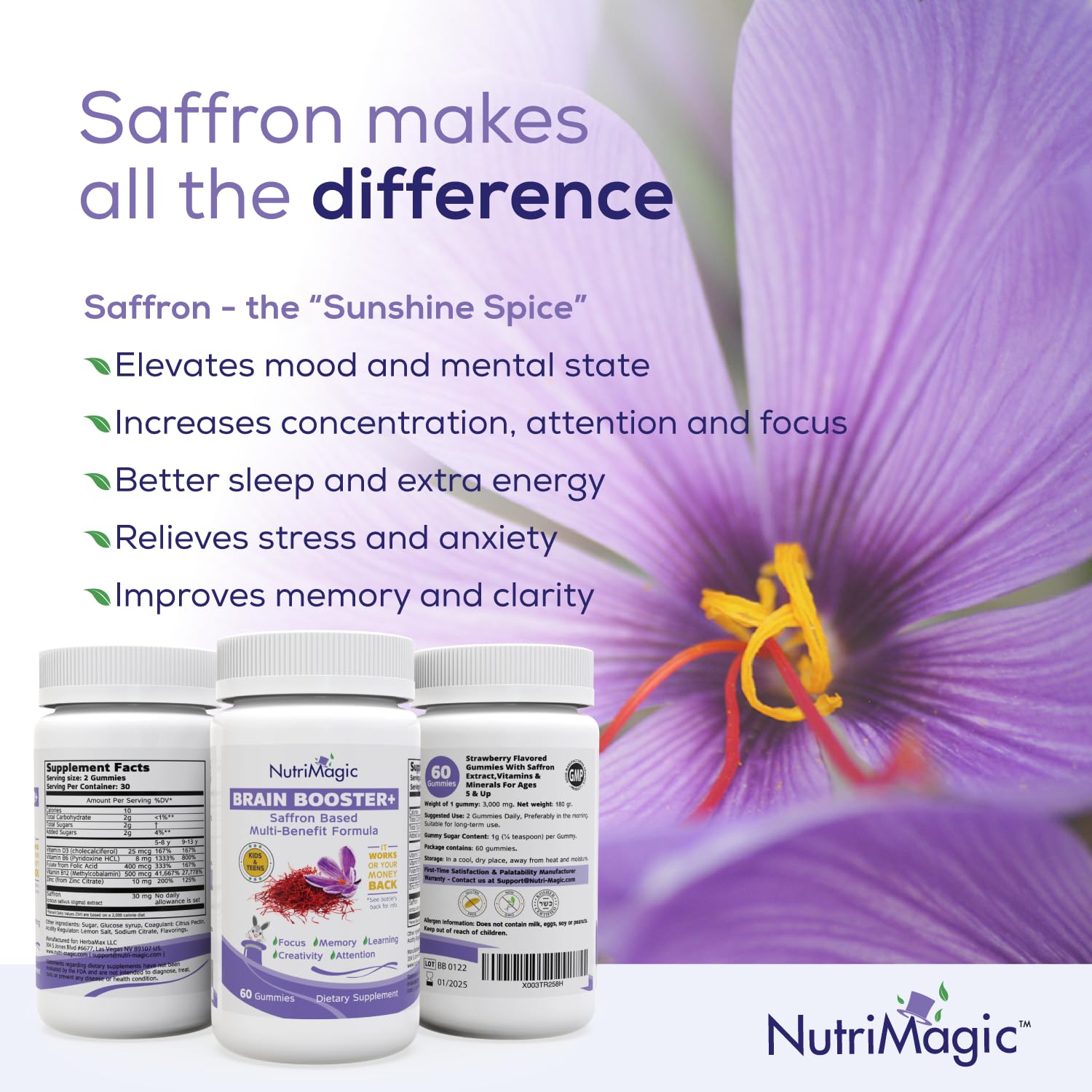 Strawberry-flavored NutriMagic gummies shown for enjoyable daily nutrition for kids.