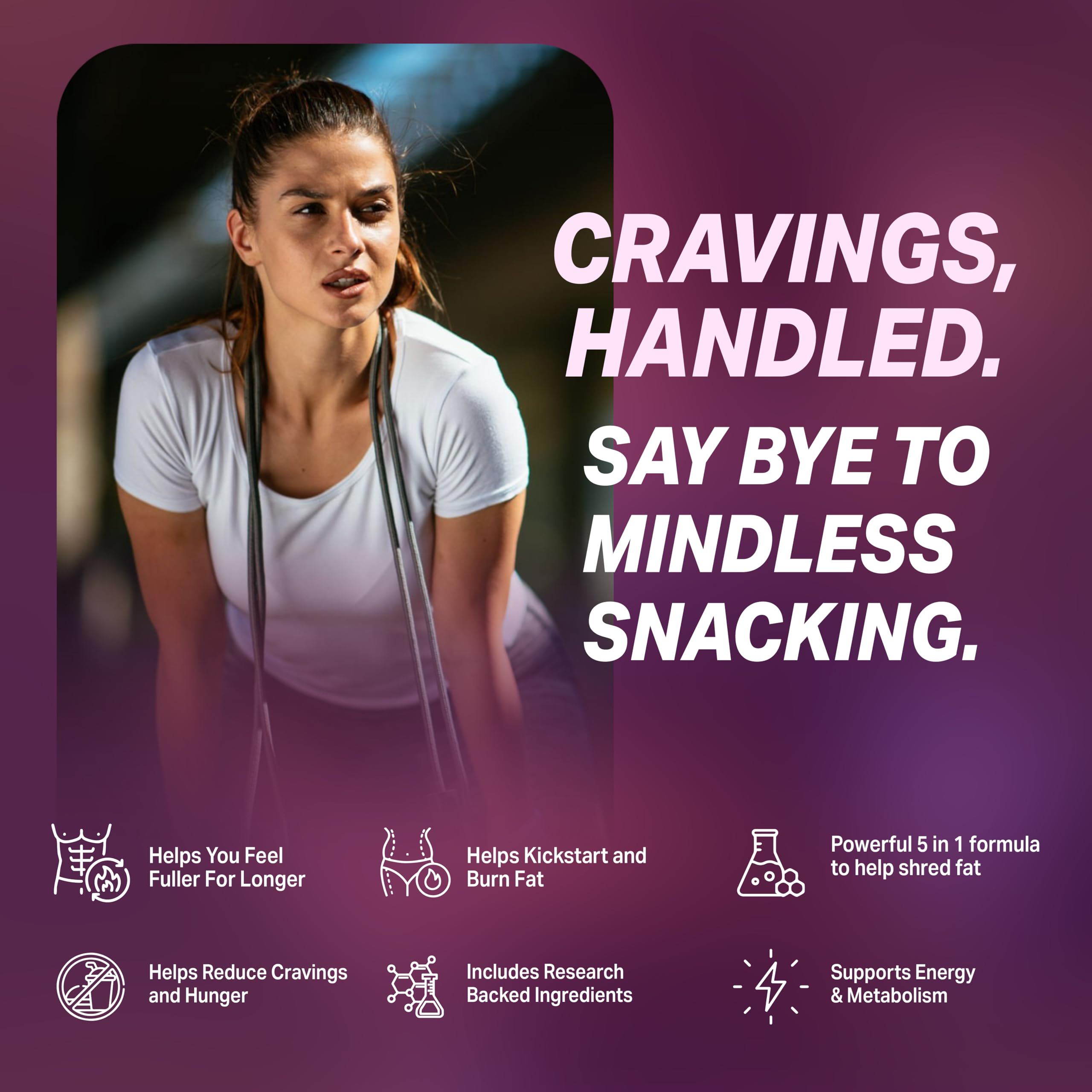 Nutrimend IQ ByeBye Cravings capsules closeup supporting daily appetite control.