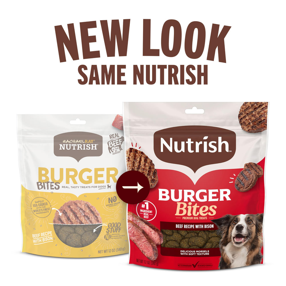 Close-up of Nutrish Burger Bites soft treats ready for training sessions.