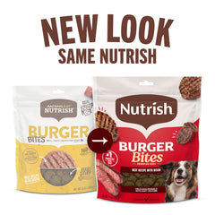Close-up of Nutrish Burger Bites soft treats ready for training sessions.