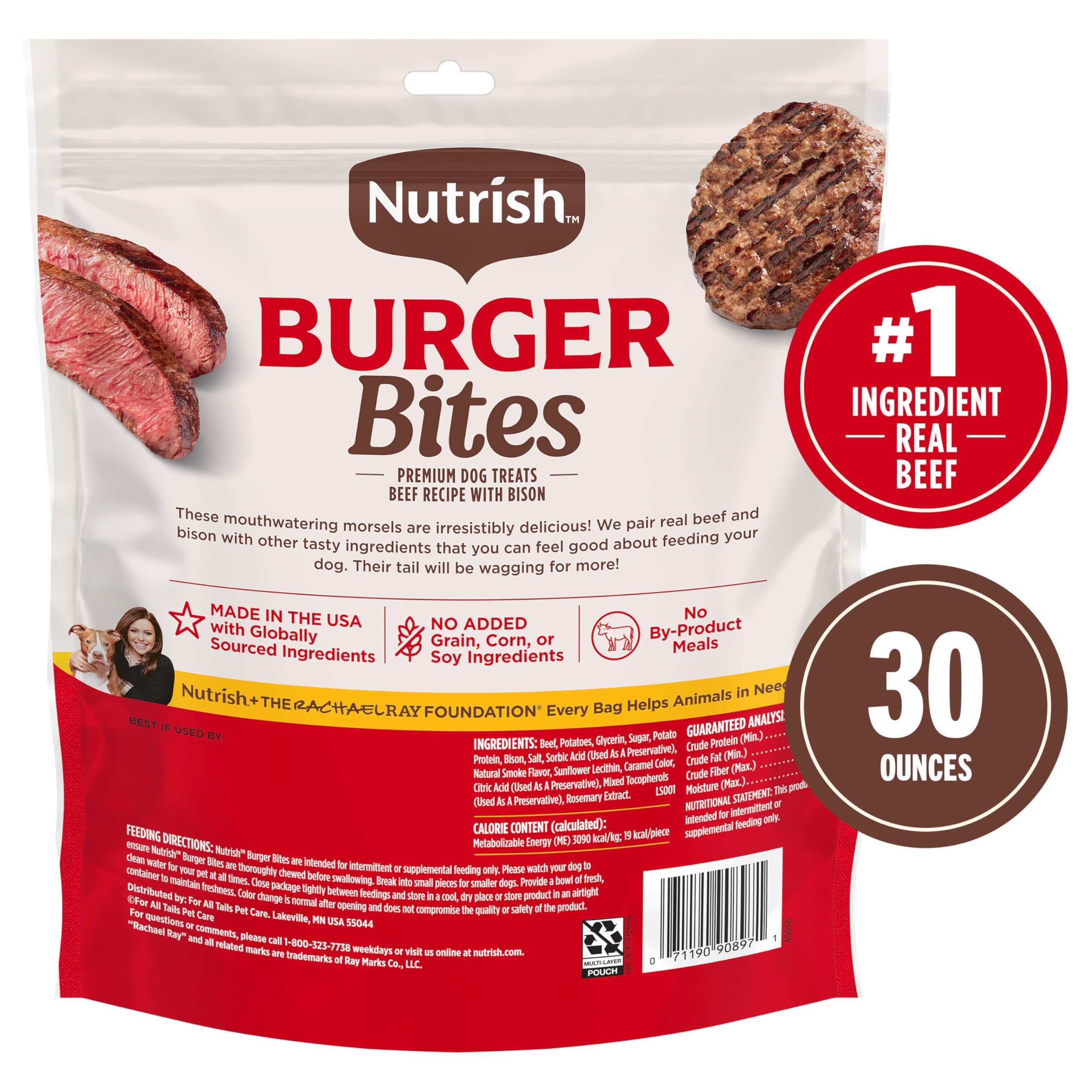 USA-made Nutrish Burger Bites with real beef as the #1 ingredient.