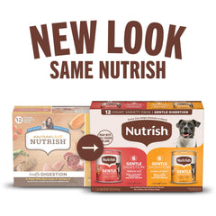 Nutrish Gentle Digestion chunks in gravy cans with real lamb and pumpkin.