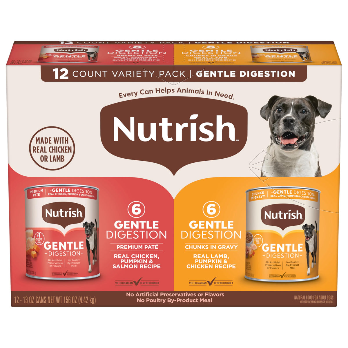 Nutrish Gentle Digestion pate bowl with real chicken and pumpkin for digestion-friendly meals.