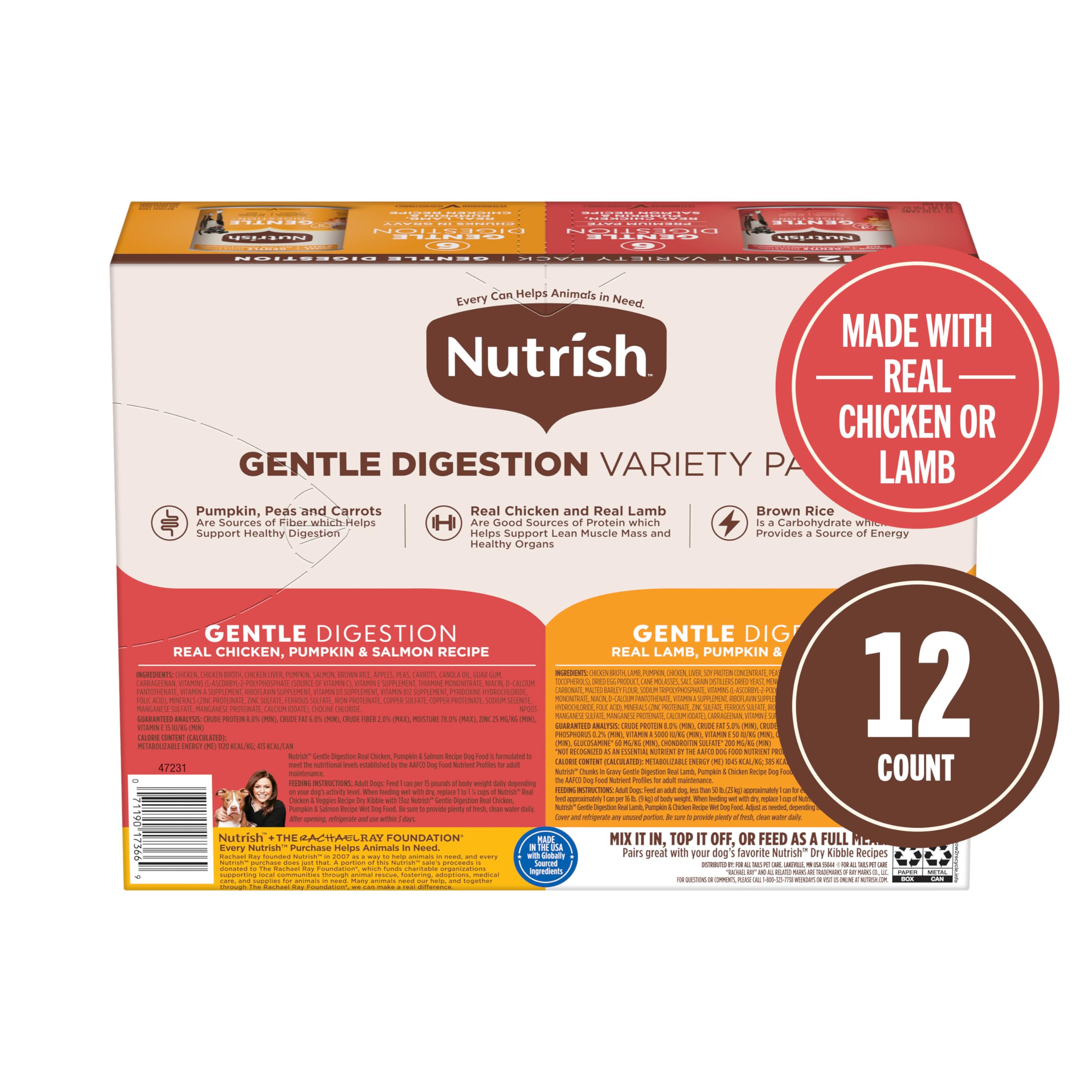 Nutrish Gentle Digestion real chicken lamb image showing real protein and pumpkin.