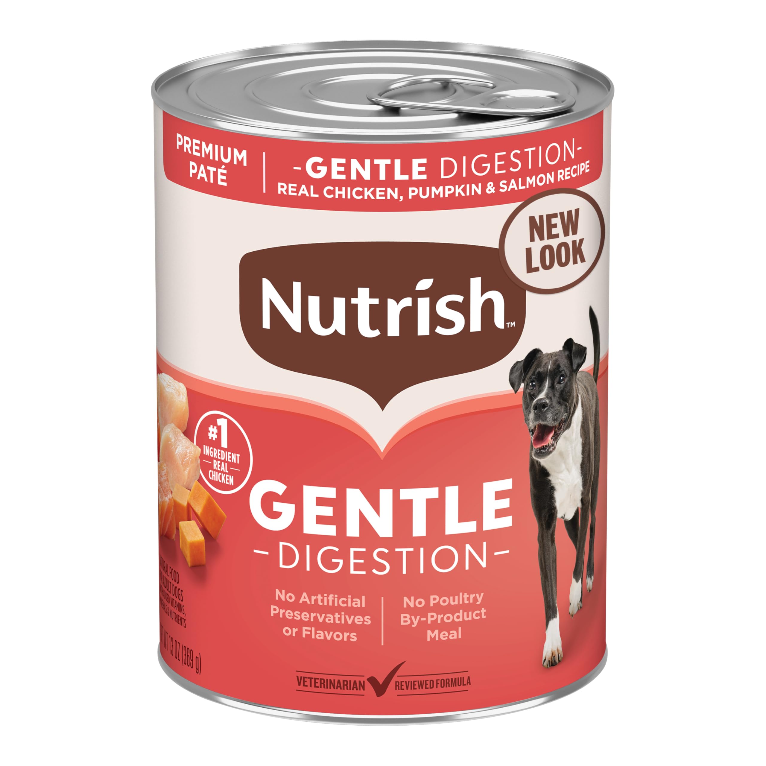 Nutrish no artificial preservatives label close-up communicates a natural recipe.