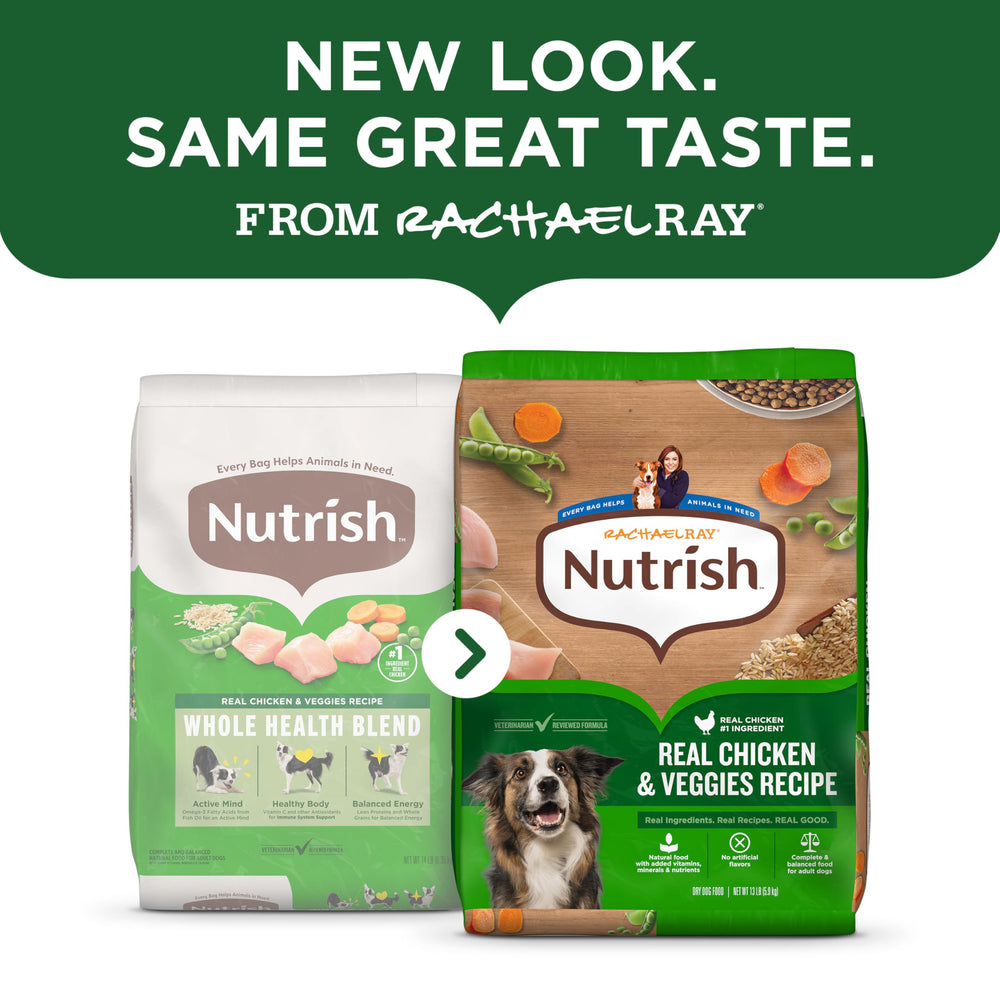 Nutrish Rachael Ray adult dry dog food in a bowl ready for mealtime.