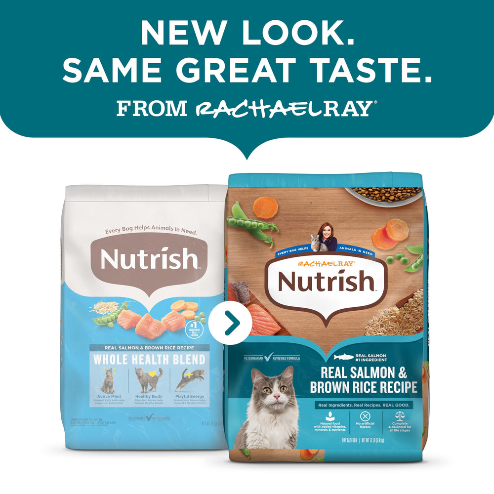 Nutrish Rachael Ray real salmon cat food close-up highlights wholesome ingredients