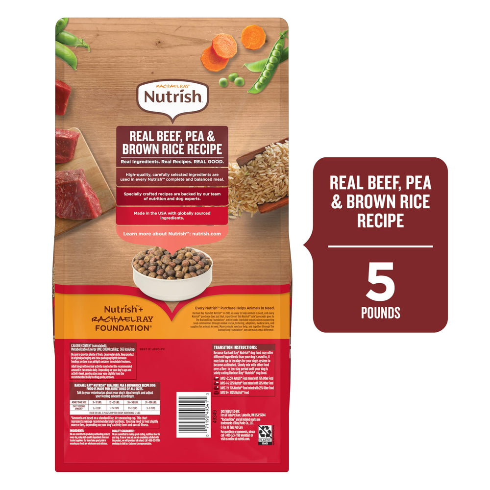 Nutrish Real Beef chunks in bowl close-up shows tender kibble.