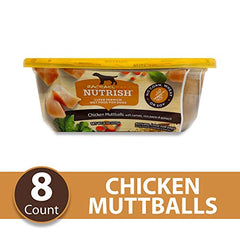 Nutrish Chicken Muttballs with carrots and spinach showcase wholesome ingredients.