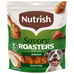 Nutrish Savory Roasters chicken pouch shows real chicken as the #1 ingredient for tasty rewards.