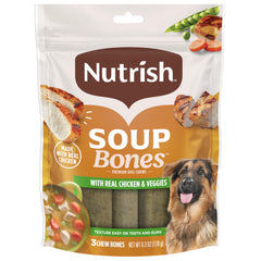 Nutrish Soup Bones real chicken pieces visible in the chew.