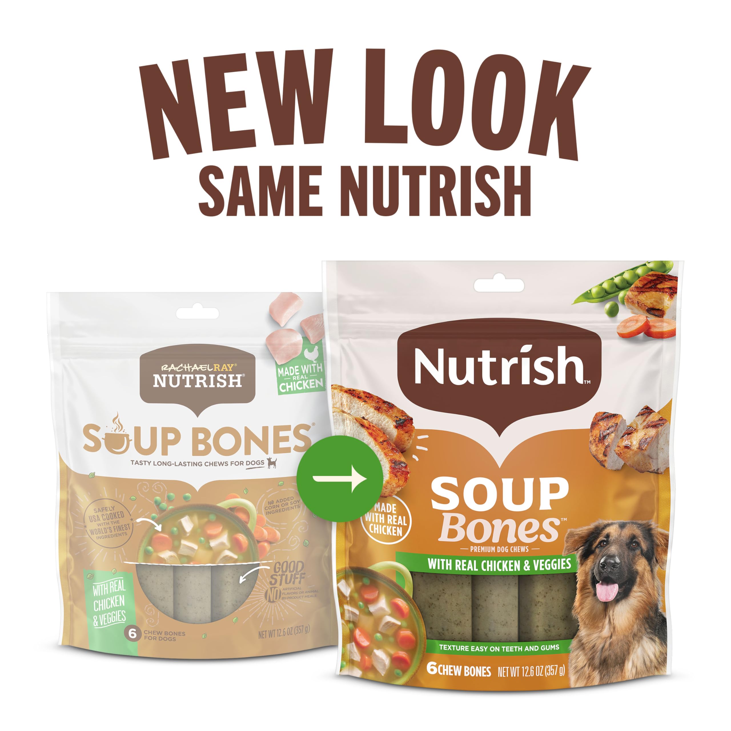 Nutrish Soup Bones vegetables medley visible in the chew.