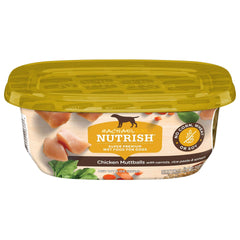Nutrish Chicken Muttballs wet dog food tub with real chicken in savory broth.