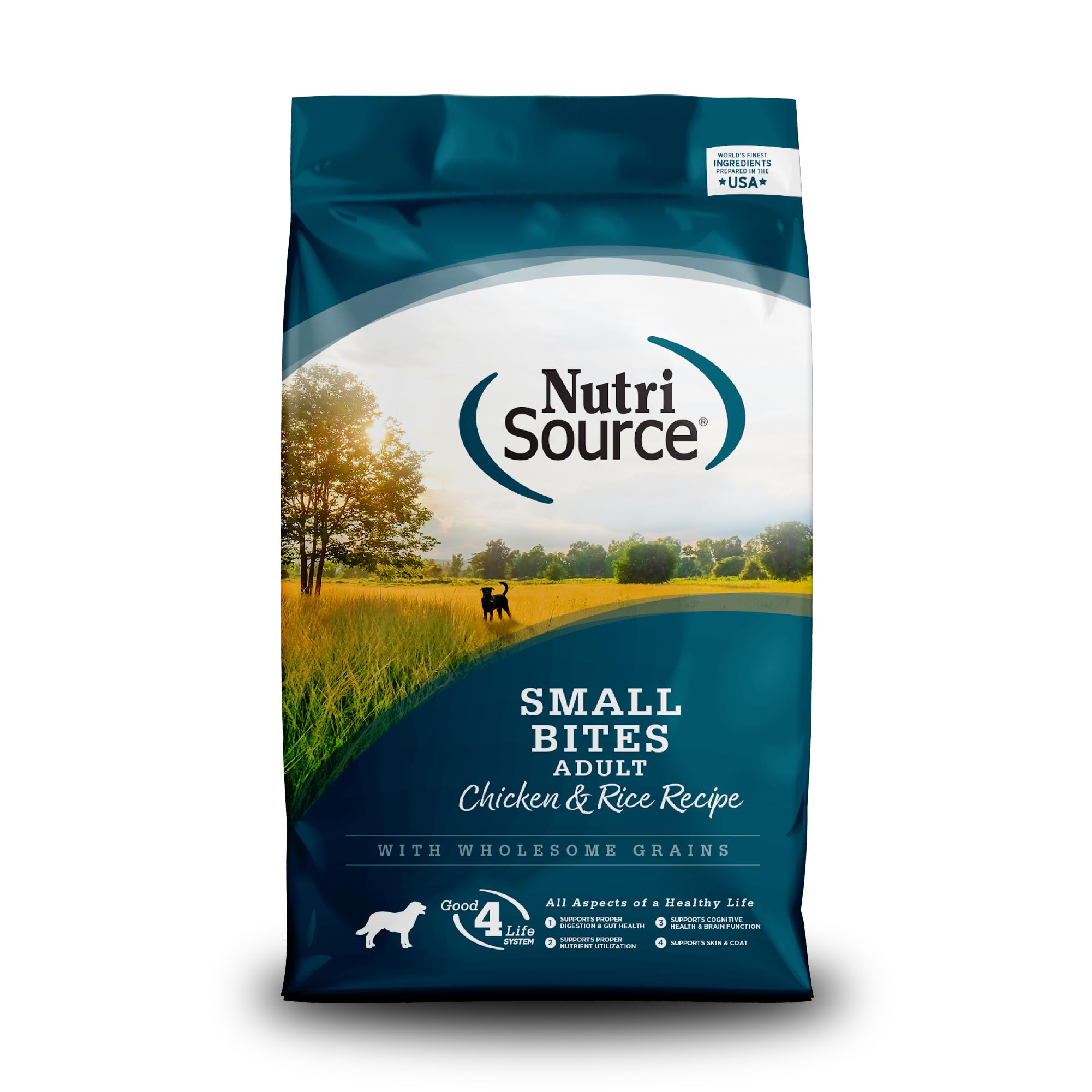 NutriSource Adult Dry Dog Food Small Bites 12lb bag ready for easy feeding.