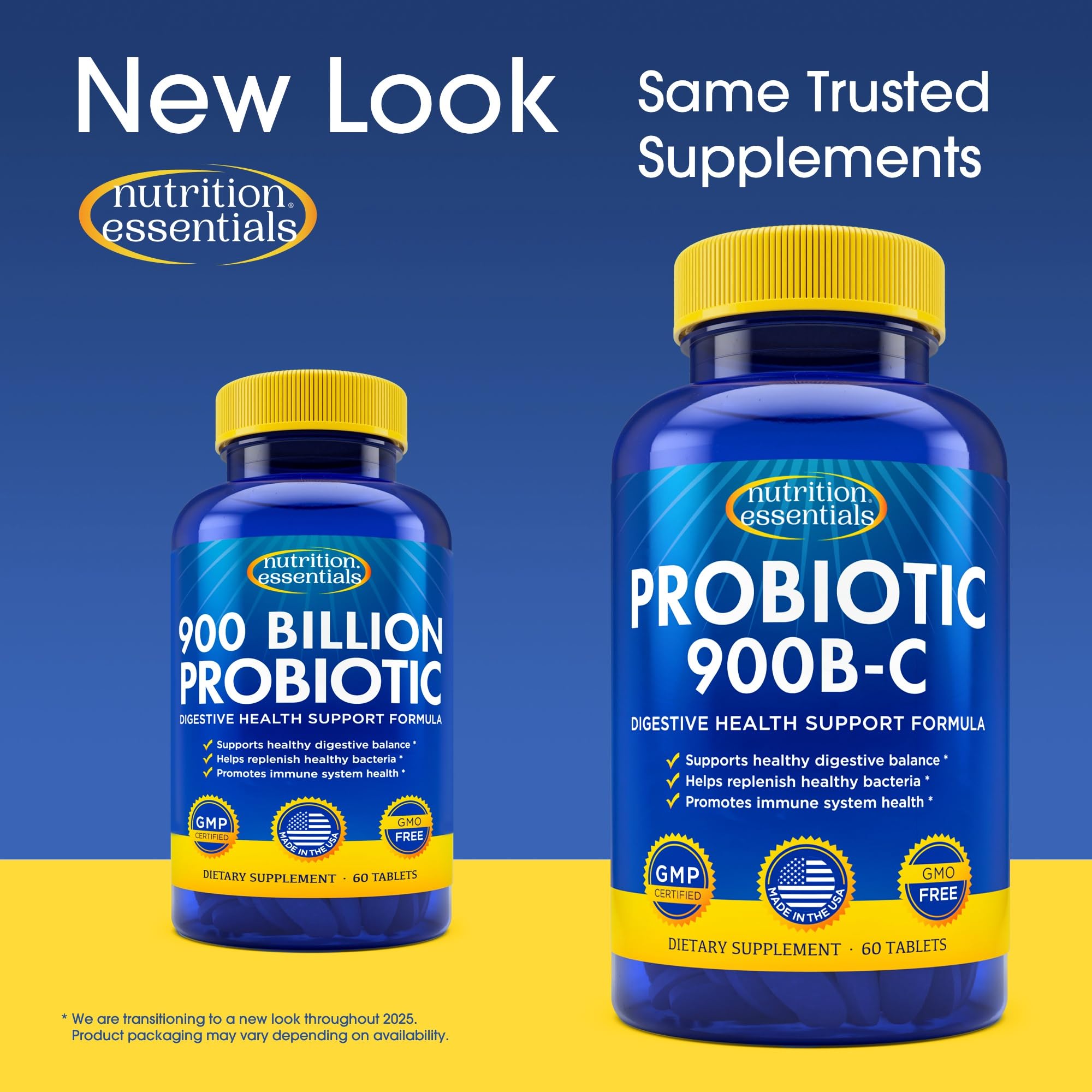 Nutrition Essentials Probiotics 60-tablet bottle showcases vegan and gluten-free formula