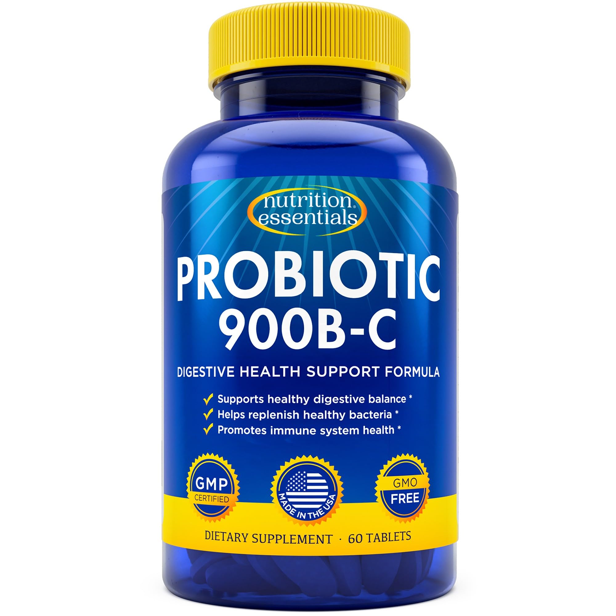 Nutrition Essentials probiotics bottle front promoting vegan gut support