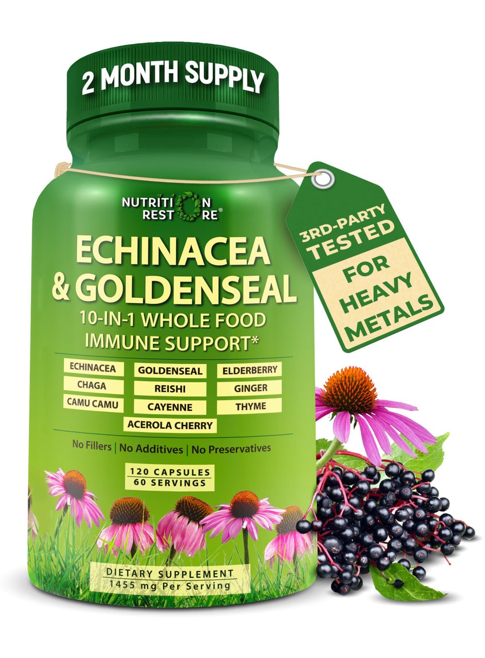 Nutrition Restore Echinacea Goldenseal bottle pour supports daily immune wellness.